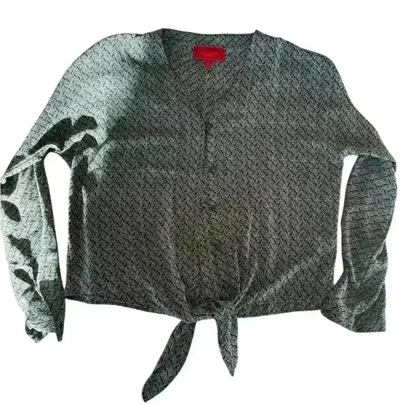 Jennifer Lopez Black printer button up tie  blouse size: X-Small - Picture 1 of 5